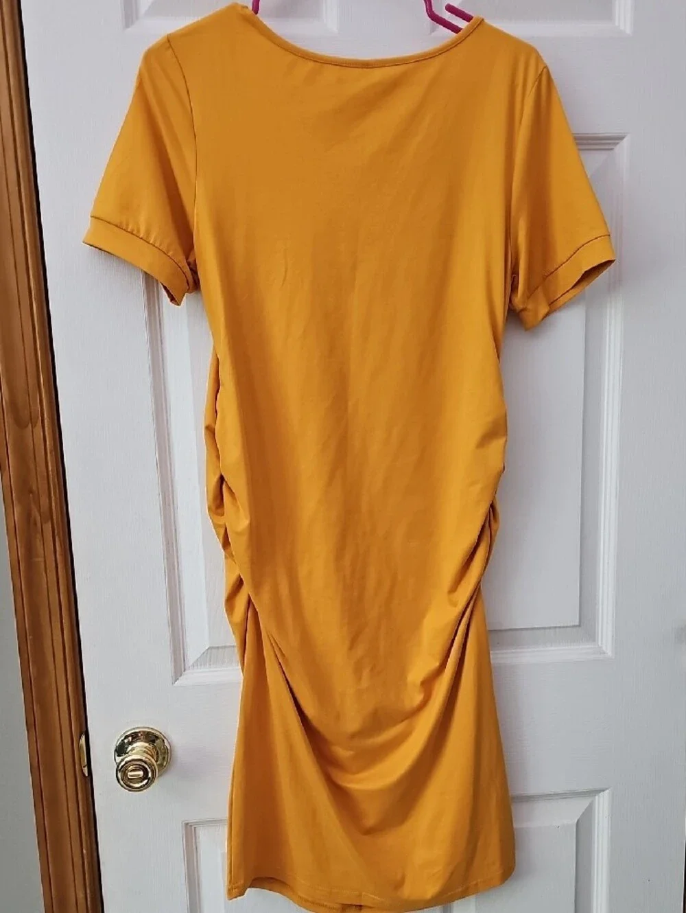 Mustard Short-Sleeve Ruched Women’s Dress
